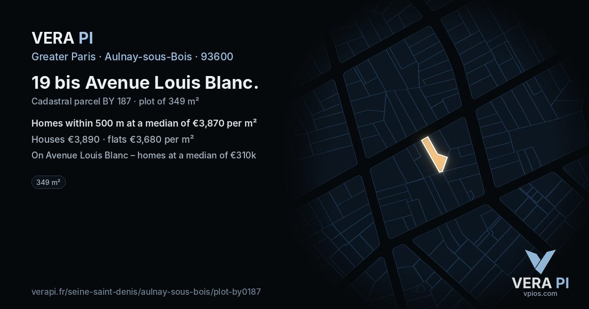 19 bis Avenue Louis Blanc, Aulnay-sous-Bois at night – the plot lit, the parcels around coloured by the prices near them