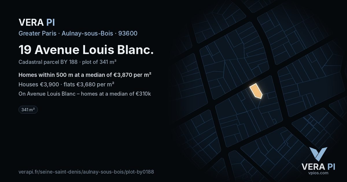 19 Avenue Louis Blanc, Aulnay-sous-Bois at night – the plot lit, the parcels around coloured by the prices near them