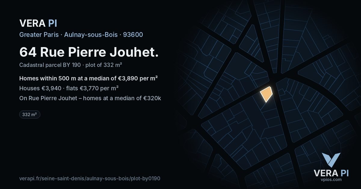 64 Rue Pierre Jouhet, Aulnay-sous-Bois at night – the plot lit, the parcels around coloured by the prices near them