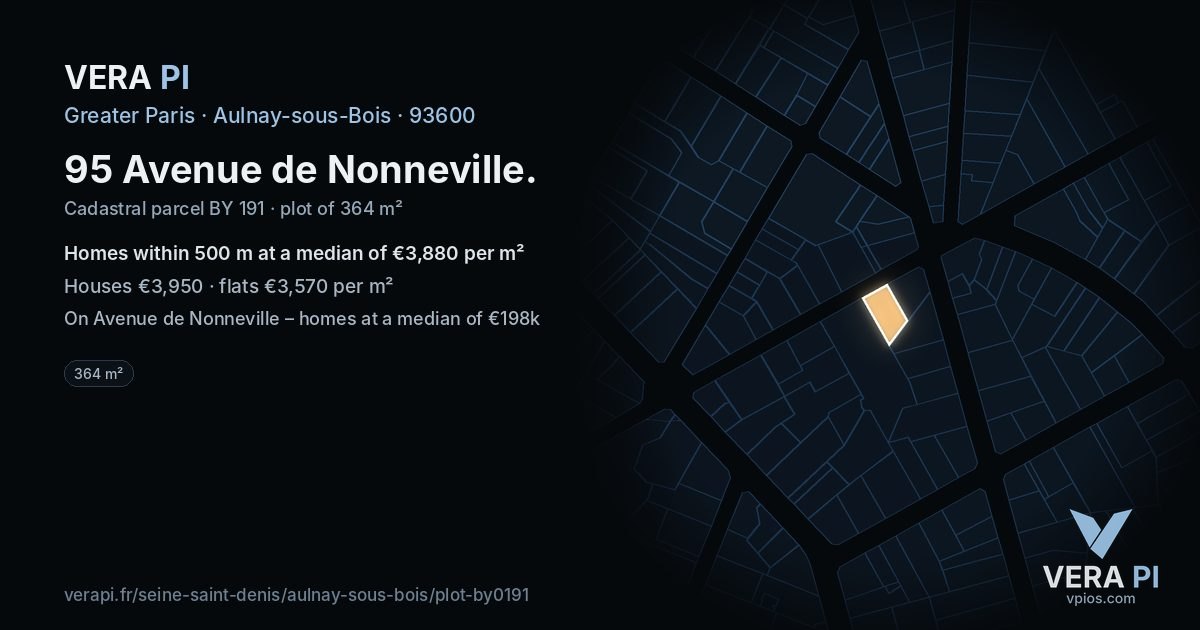 95 Avenue de Nonneville, Aulnay-sous-Bois at night – the plot lit, the parcels around coloured by the prices near them