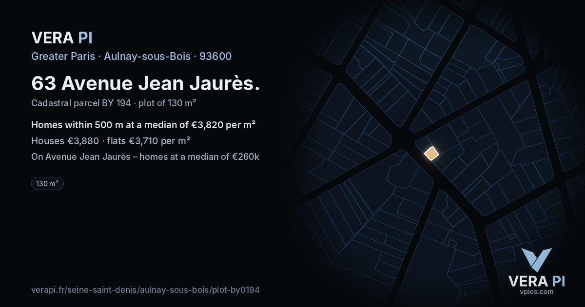 63 Avenue Jean Jaurès, Aulnay-sous-Bois at night – the plot lit, the parcels around coloured by the prices near them