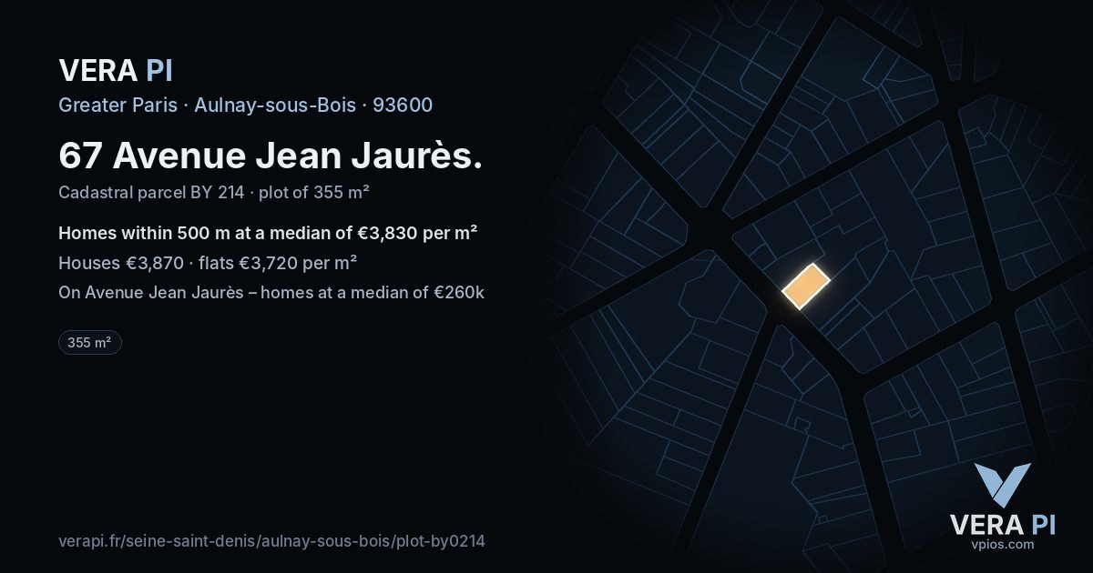67 Avenue Jean Jaurès, Aulnay-sous-Bois at night – the plot lit, the parcels around coloured by the prices near them