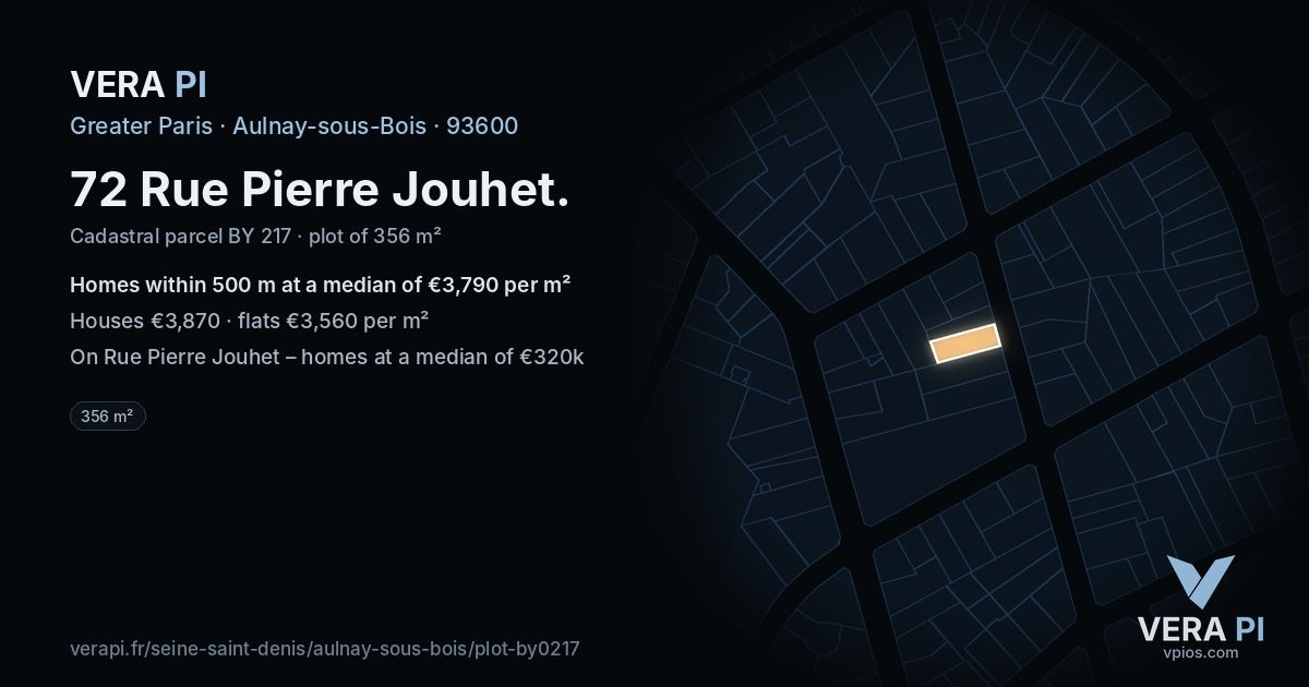 72 Rue Pierre Jouhet, Aulnay-sous-Bois at night – the plot lit, the parcels around coloured by the prices near them