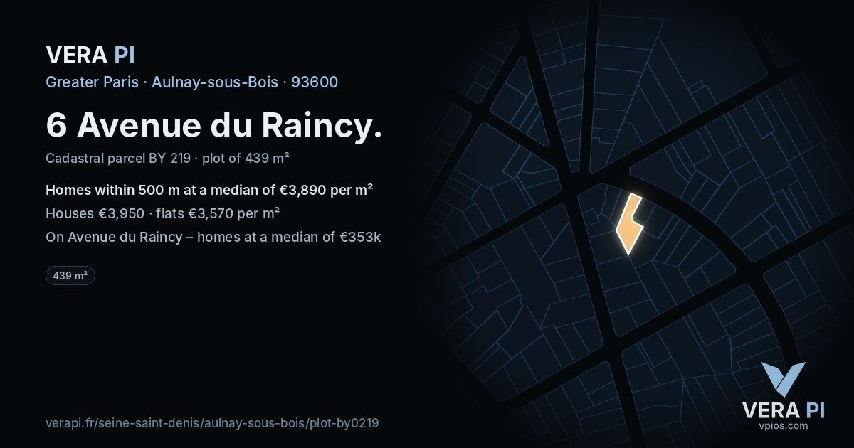 6 Avenue du Raincy, Aulnay-sous-Bois at night – the plot lit, the parcels around coloured by the prices near them