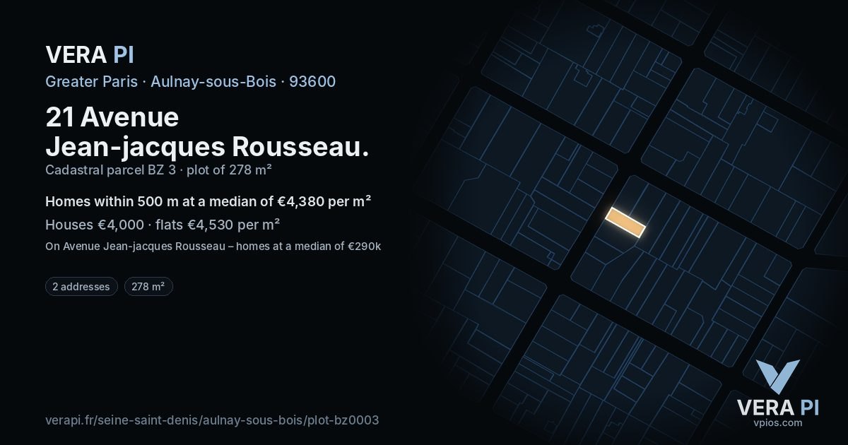 21 Avenue Jean-jacques Rousseau, Aulnay-sous-Bois at night – the plot lit, the parcels around coloured by the prices near them