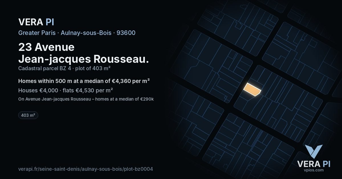 23 Avenue Jean-jacques Rousseau, Aulnay-sous-Bois at night – the plot lit, the parcels around coloured by the prices near them