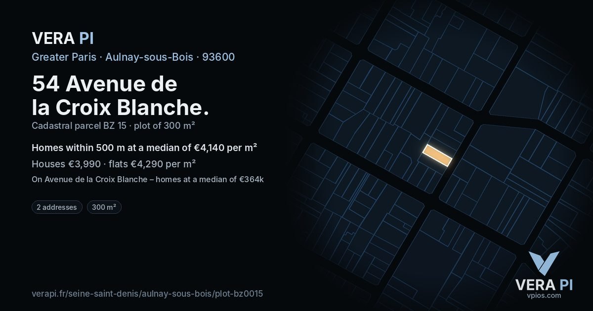 54 Avenue de la Croix Blanche, Aulnay-sous-Bois at night – the plot lit, the parcels around coloured by the prices near them