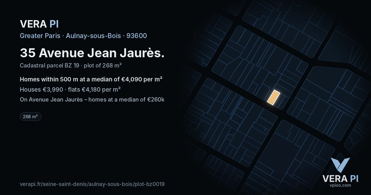 35 Avenue Jean Jaurès, Aulnay-sous-Bois at night – the plot lit, the parcels around coloured by the prices near them