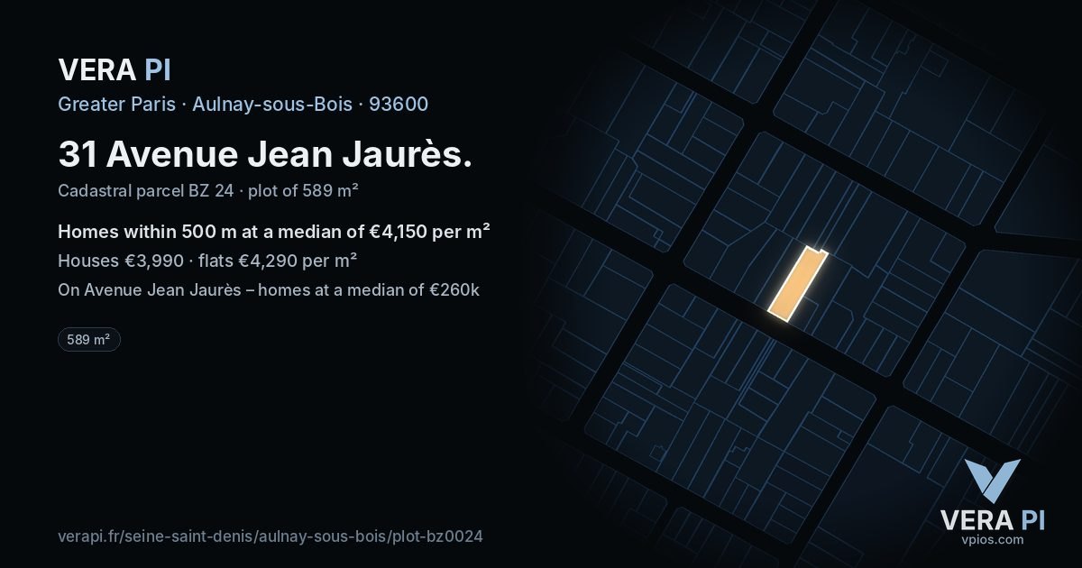 31 Avenue Jean Jaurès, Aulnay-sous-Bois at night – the plot lit, the parcels around coloured by the prices near them