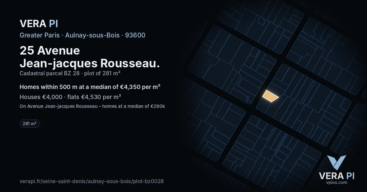 25 Avenue Jean-jacques Rousseau, Aulnay-sous-Bois at night – the plot lit, the parcels around coloured by the prices near them
