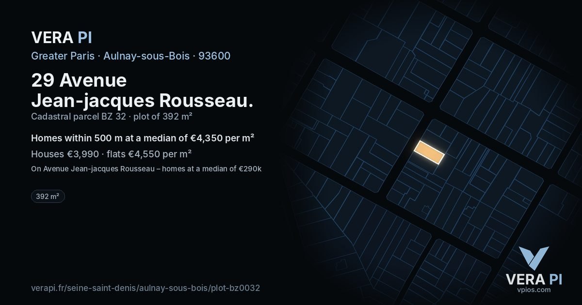 29 Avenue Jean-jacques Rousseau, Aulnay-sous-Bois at night – the plot lit, the parcels around coloured by the prices near them