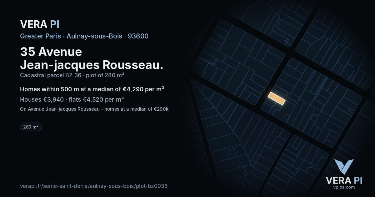 35 Avenue Jean-jacques Rousseau, Aulnay-sous-Bois at night – the plot lit, the parcels around coloured by the prices near them