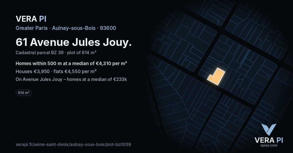 61 Avenue Jules Jouy, Aulnay-sous-Bois at night – the plot lit, the parcels around coloured by the prices near them