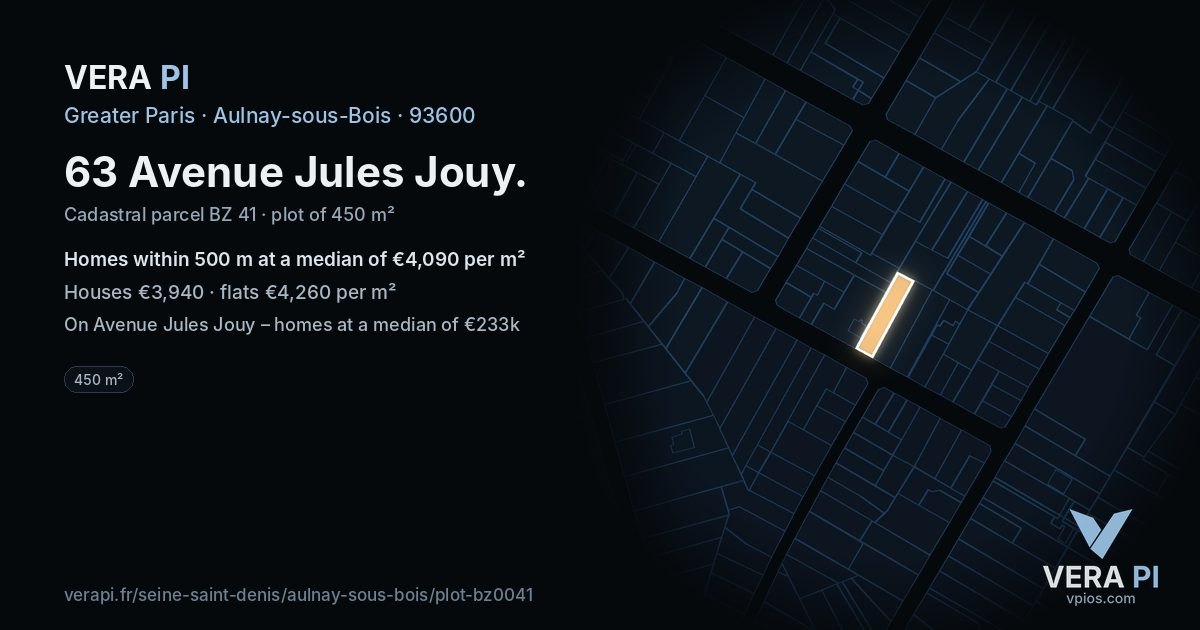 63 Avenue Jules Jouy, Aulnay-sous-Bois at night – the plot lit, the parcels around coloured by the prices near them
