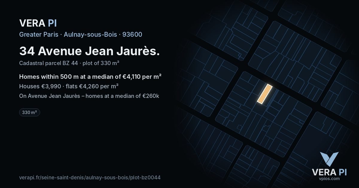 34 Avenue Jean Jaurès, Aulnay-sous-Bois at night – the plot lit, the parcels around coloured by the prices near them