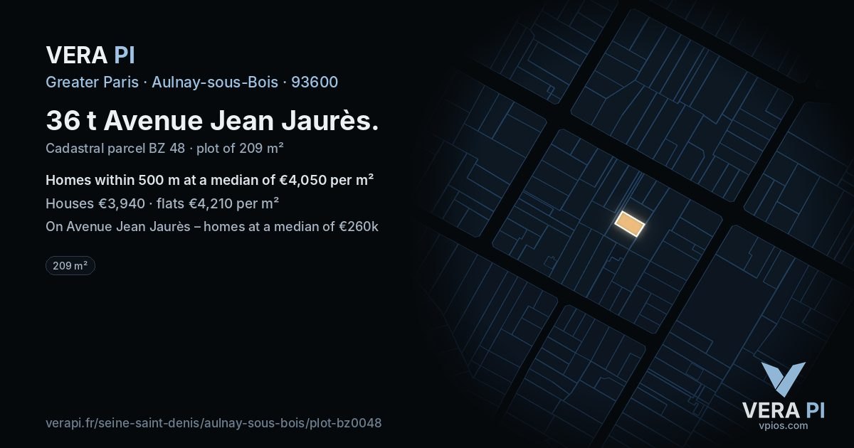 36 t Avenue Jean Jaurès, Aulnay-sous-Bois at night – the plot lit, the parcels around coloured by the prices near them
