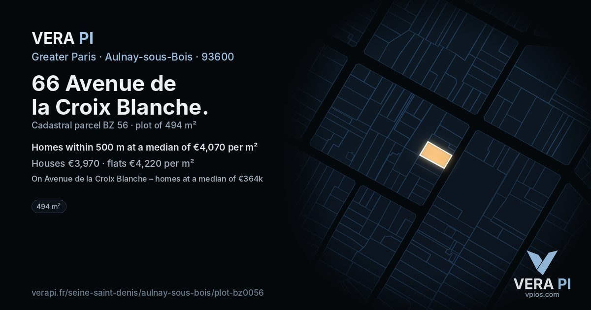 66 Avenue de la Croix Blanche, Aulnay-sous-Bois at night – the plot lit, the parcels around coloured by the prices near them