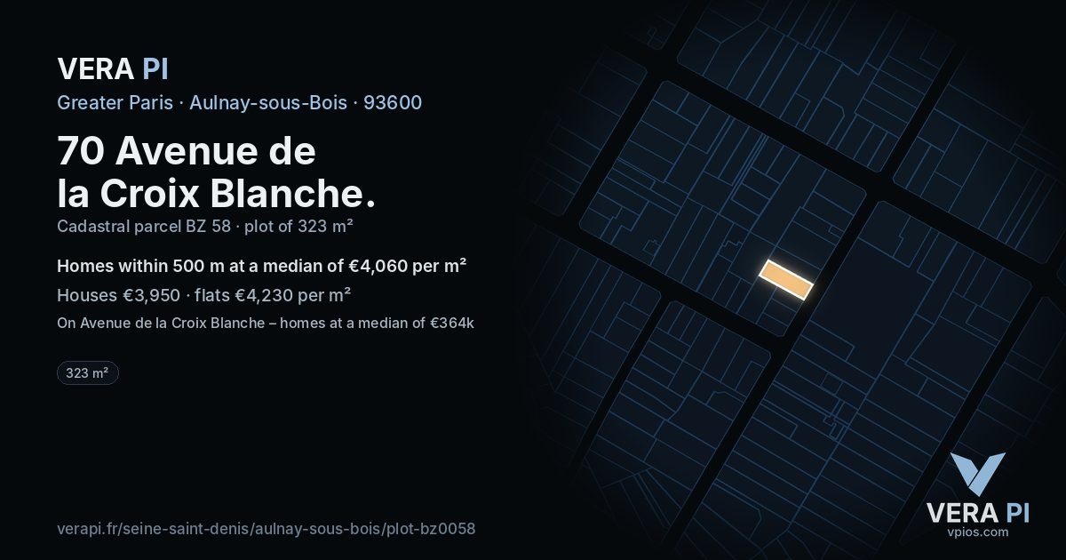70 Avenue de la Croix Blanche, Aulnay-sous-Bois at night – the plot lit, the parcels around coloured by the prices near them