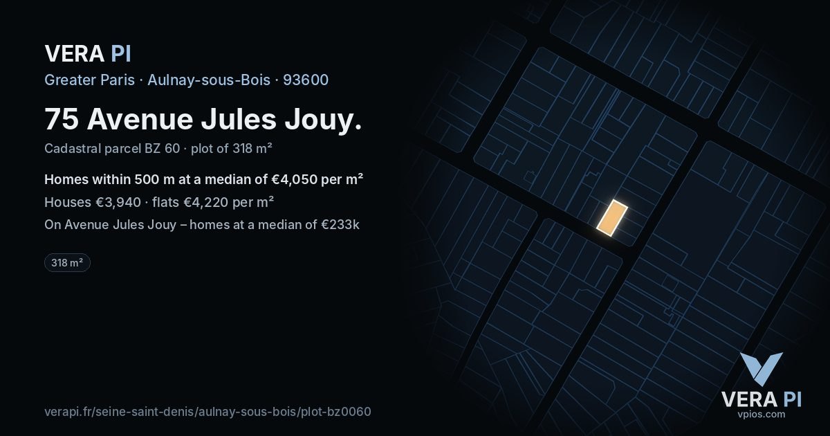 75 Avenue Jules Jouy, Aulnay-sous-Bois at night – the plot lit, the parcels around coloured by the prices near them