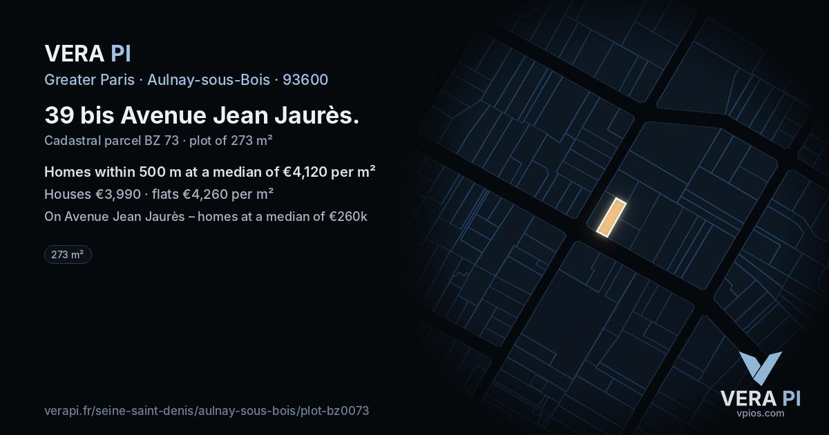 39 bis Avenue Jean Jaurès, Aulnay-sous-Bois at night – the plot lit, the parcels around coloured by the prices near them