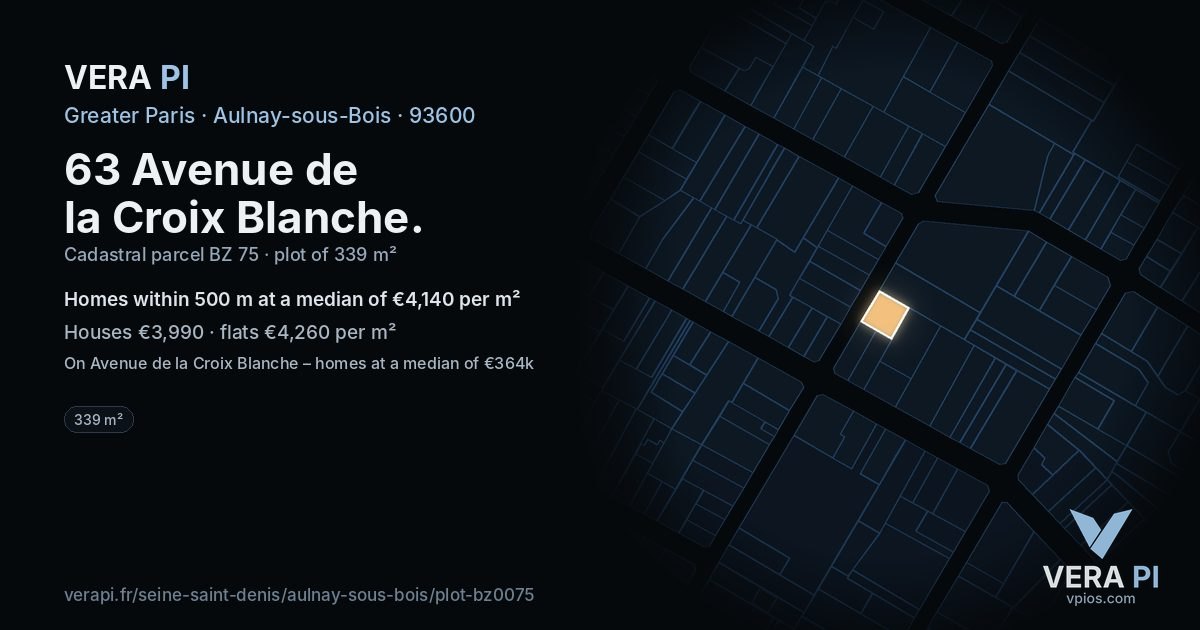 63 Avenue de la Croix Blanche, Aulnay-sous-Bois at night – the plot lit, the parcels around coloured by the prices near them