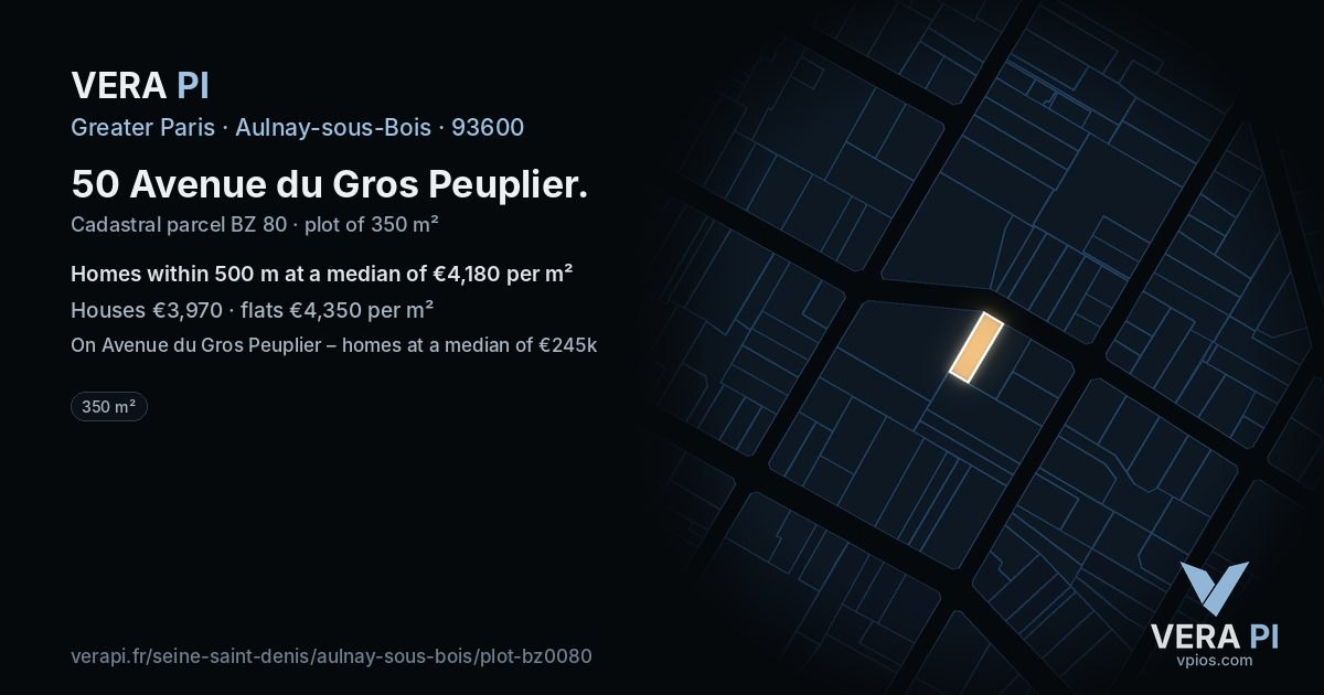 50 Avenue du Gros Peuplier, Aulnay-sous-Bois at night – the plot lit, the parcels around coloured by the prices near them