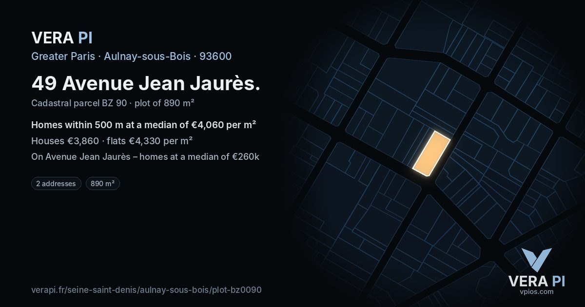 49 Avenue Jean Jaurès, Aulnay-sous-Bois at night – the plot lit, the parcels around coloured by the prices near them