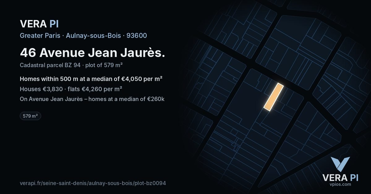 46 Avenue Jean Jaurès, Aulnay-sous-Bois at night – the plot lit, the parcels around coloured by the prices near them