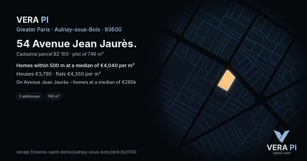 54 Avenue Jean Jaurès, Aulnay-sous-Bois at night – the plot lit, the parcels around coloured by the prices near them