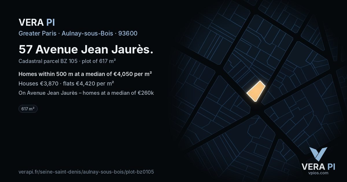 57 Avenue Jean Jaurès, Aulnay-sous-Bois at night – the plot lit, the parcels around coloured by the prices near them