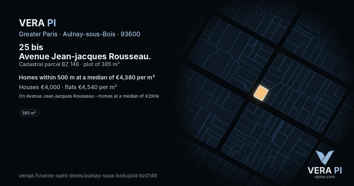 25 bis Avenue Jean-jacques Rousseau, Aulnay-sous-Bois at night – the plot lit, the parcels around coloured by the prices near them