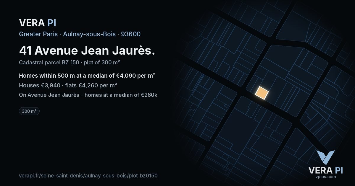 41 Avenue Jean Jaurès, Aulnay-sous-Bois at night – the plot lit, the parcels around coloured by the prices near them