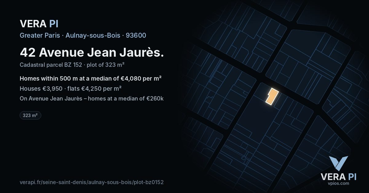 42 Avenue Jean Jaurès, Aulnay-sous-Bois at night – the plot lit, the parcels around coloured by the prices near them