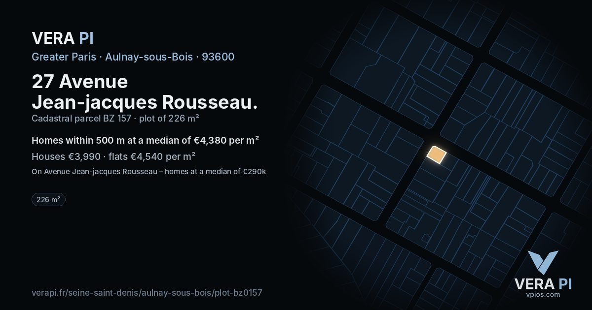 27 Avenue Jean-jacques Rousseau, Aulnay-sous-Bois at night – the plot lit, the parcels around coloured by the prices near them