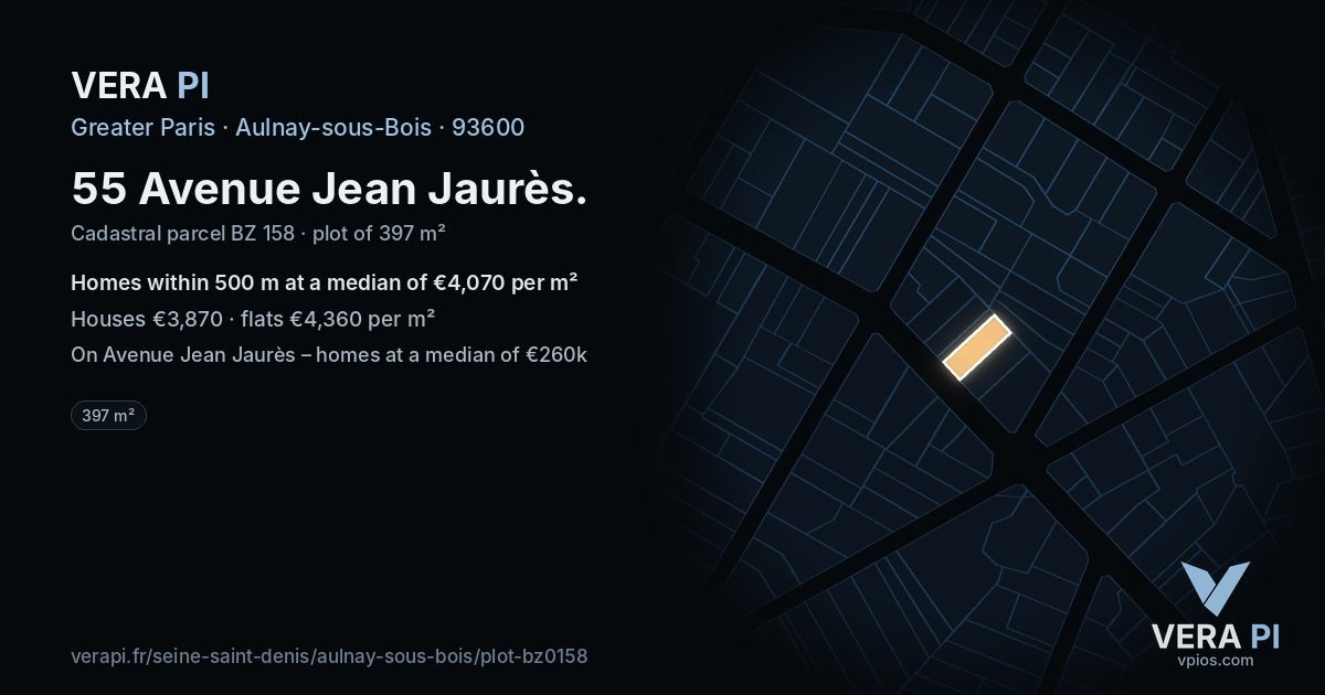 55 Avenue Jean Jaurès, Aulnay-sous-Bois at night – the plot lit, the parcels around coloured by the prices near them