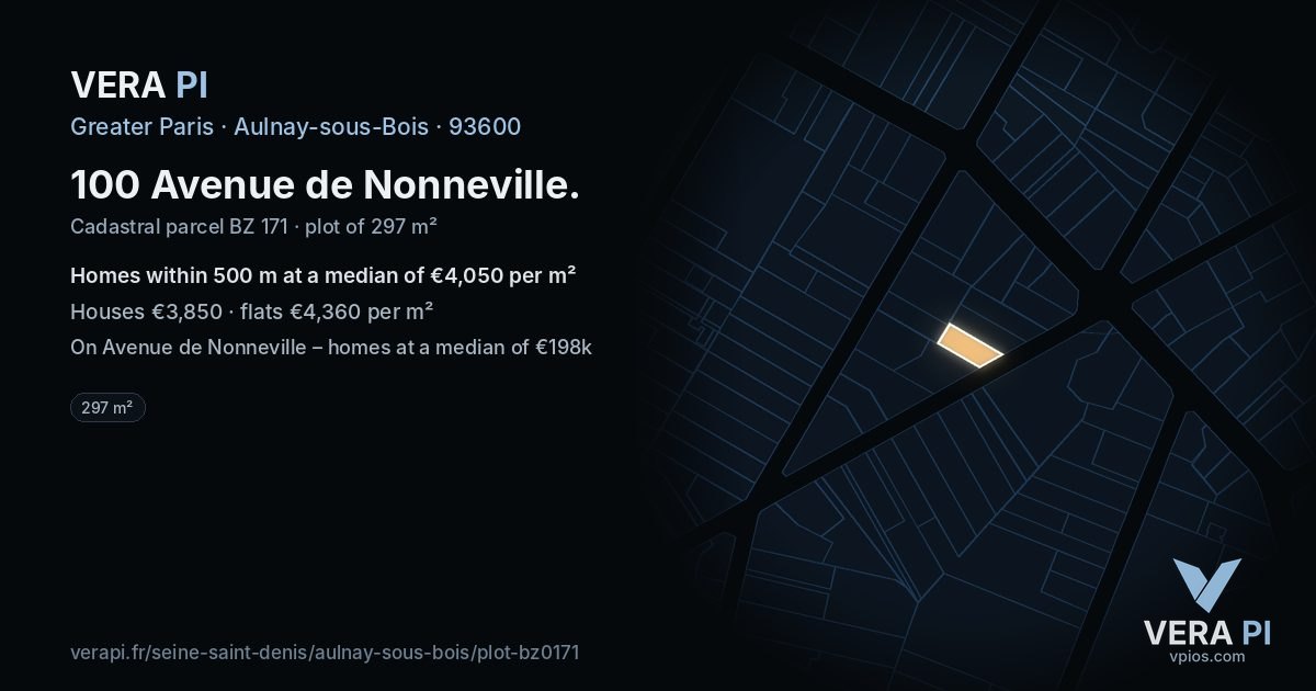 100 Avenue de Nonneville, Aulnay-sous-Bois at night – the plot lit, the parcels around coloured by the prices near them