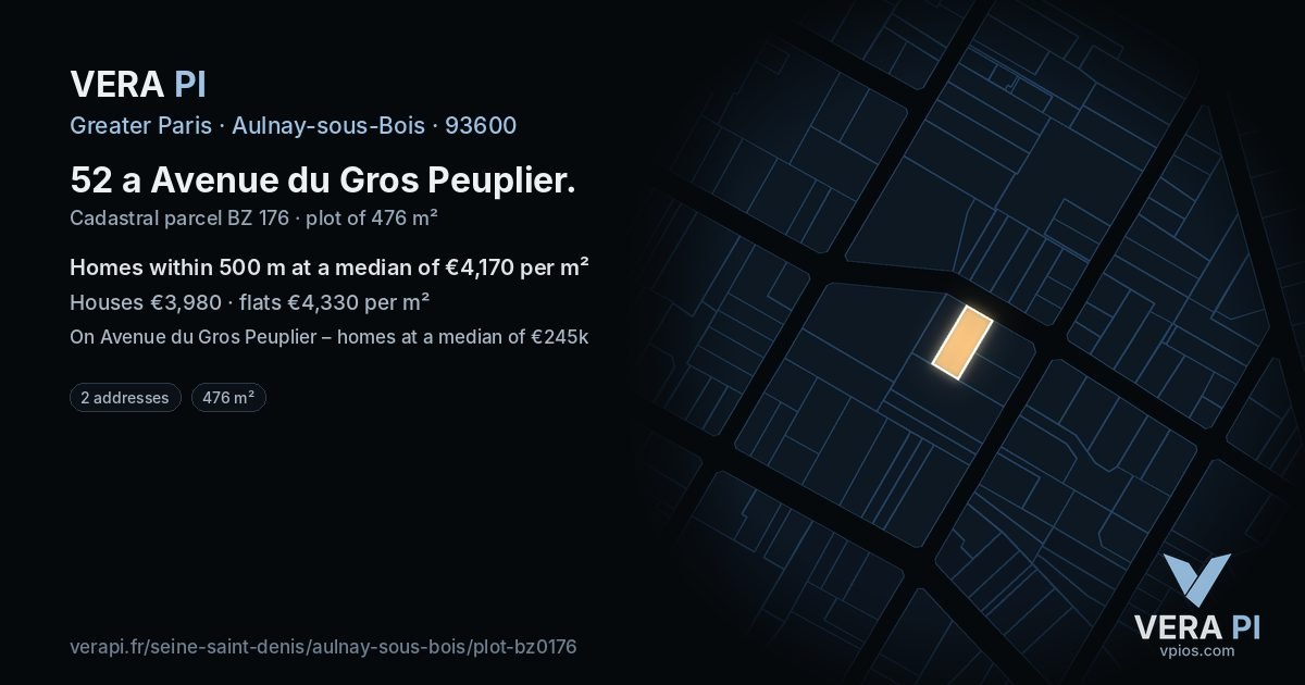 52 a Avenue du Gros Peuplier, Aulnay-sous-Bois at night – the plot lit, the parcels around coloured by the prices near them