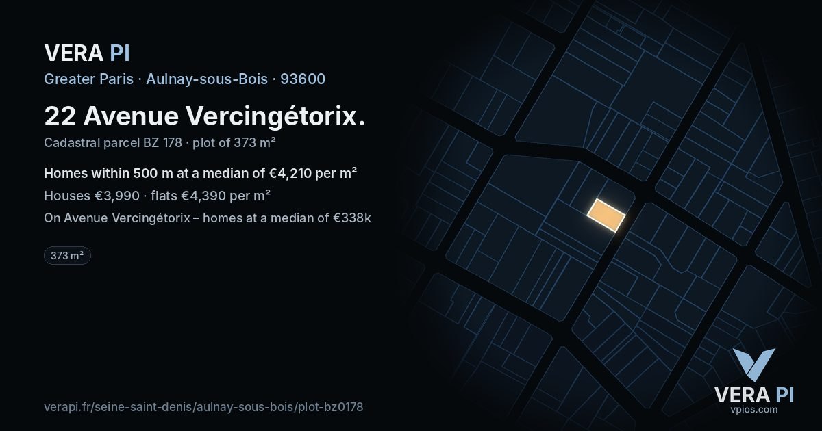 22 Avenue Vercingétorix, Aulnay-sous-Bois at night – the plot lit, the parcels around coloured by the prices near them