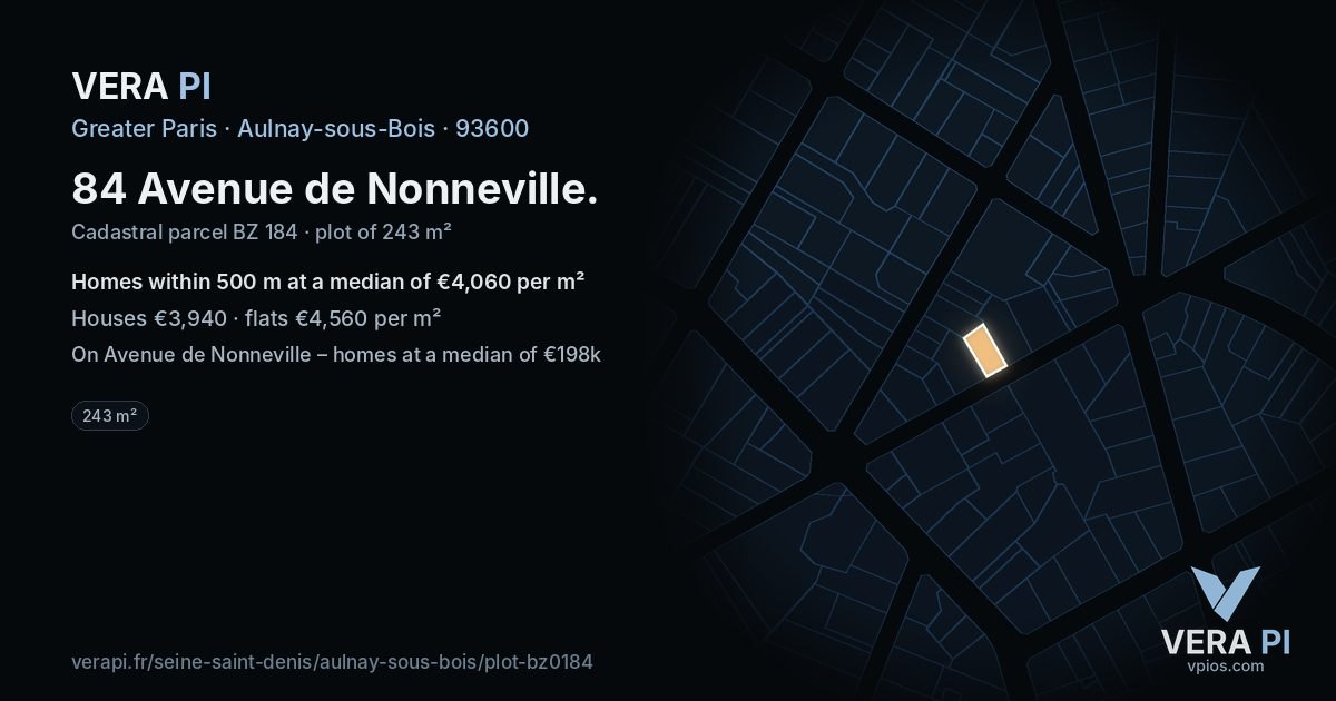 84 Avenue de Nonneville, Aulnay-sous-Bois at night – the plot lit, the parcels around coloured by the prices near them