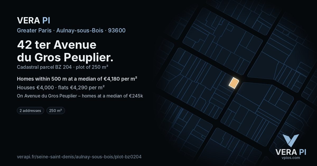 42 ter Avenue du Gros Peuplier, Aulnay-sous-Bois at night – the plot lit, the parcels around coloured by the prices near them
