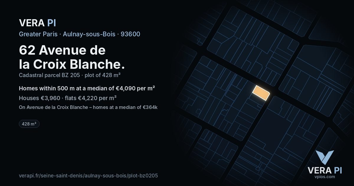 62 Avenue de la Croix Blanche, Aulnay-sous-Bois at night – the plot lit, the parcels around coloured by the prices near them