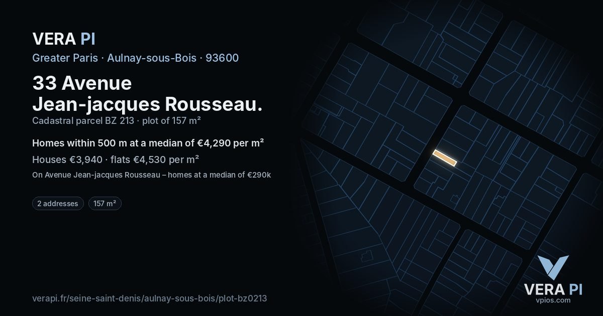 33 Avenue Jean-jacques Rousseau, Aulnay-sous-Bois at night – the plot lit, the parcels around coloured by the prices near them