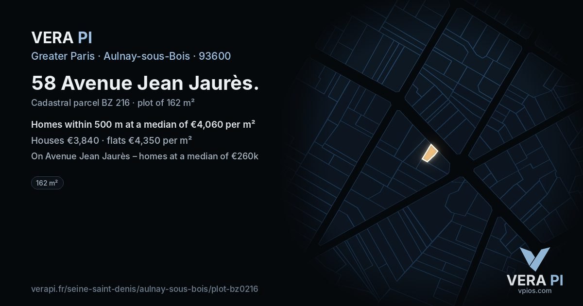 58 Avenue Jean Jaurès, Aulnay-sous-Bois at night – the plot lit, the parcels around coloured by the prices near them
