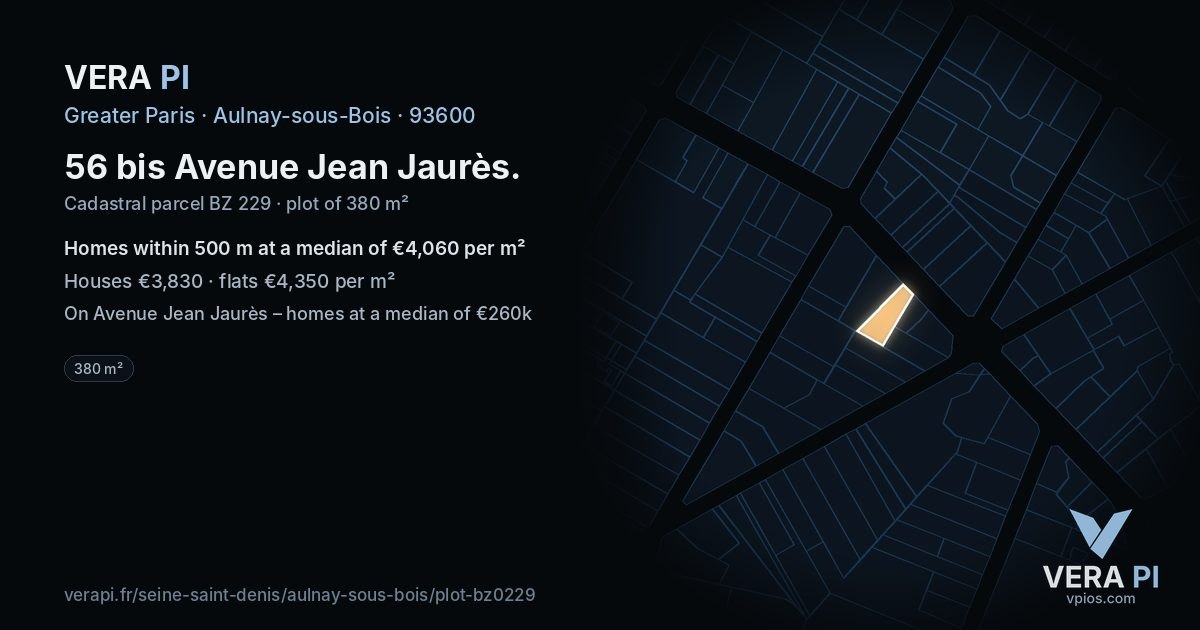 56 bis Avenue Jean Jaurès, Aulnay-sous-Bois at night – the plot lit, the parcels around coloured by the prices near them