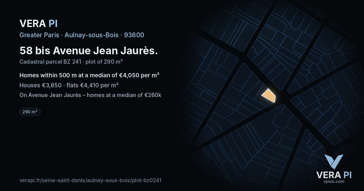 58 bis Avenue Jean Jaurès, Aulnay-sous-Bois at night – the plot lit, the parcels around coloured by the prices near them