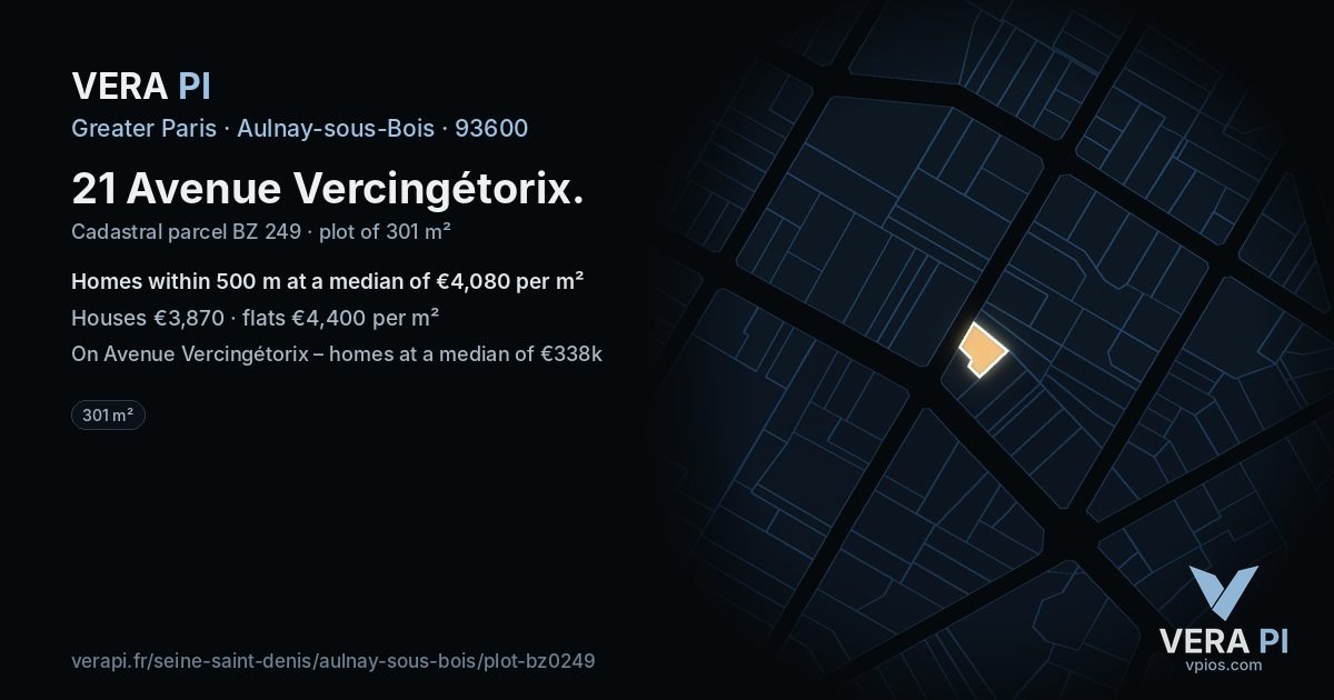 21 Avenue Vercingétorix, Aulnay-sous-Bois at night – the plot lit, the parcels around coloured by the prices near them