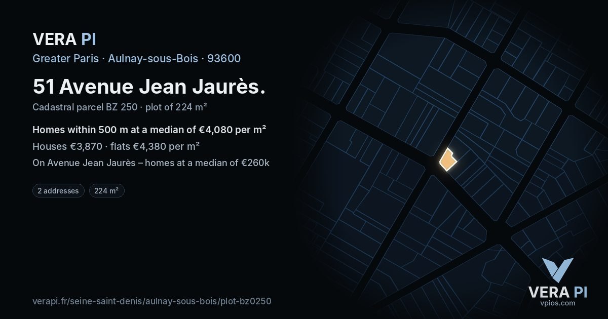 51 Avenue Jean Jaurès, Aulnay-sous-Bois at night – the plot lit, the parcels around coloured by the prices near them