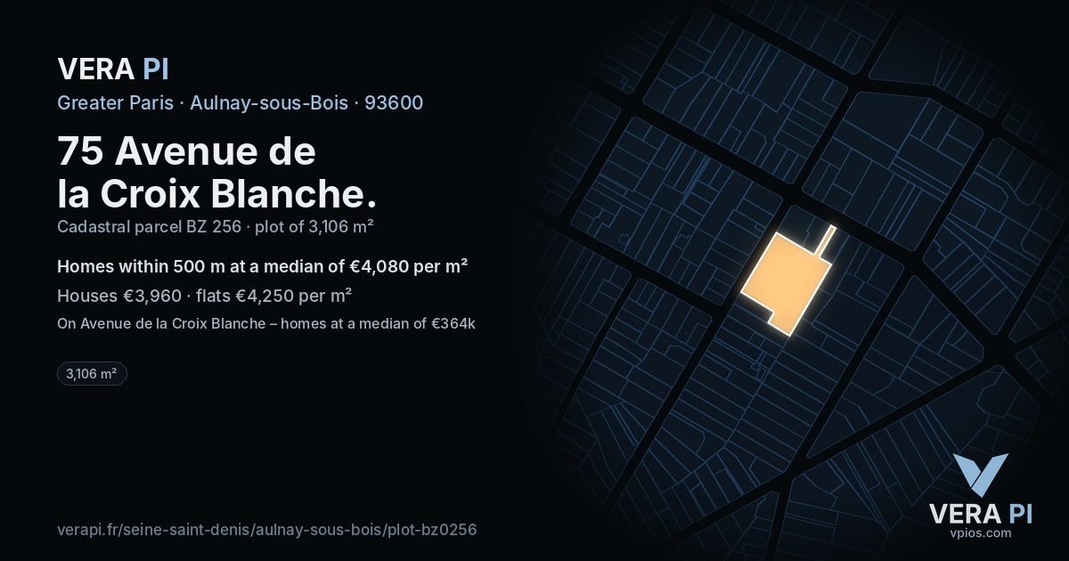 75 Avenue de la Croix Blanche, Aulnay-sous-Bois at night – the plot lit, the parcels around coloured by the prices near them
