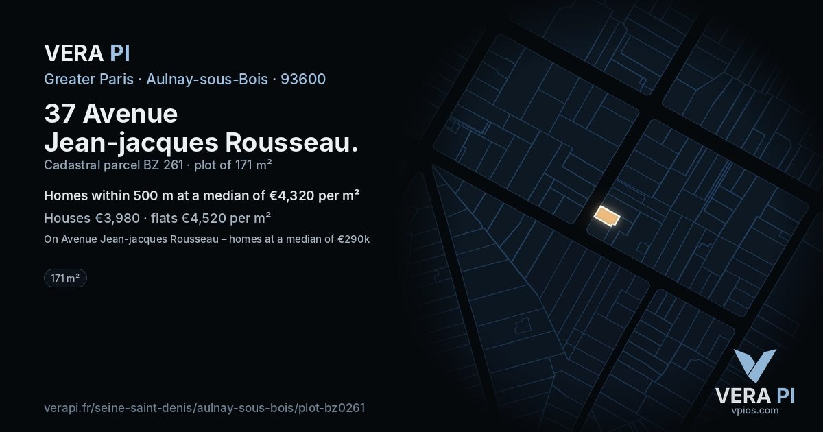 37 Avenue Jean-jacques Rousseau, Aulnay-sous-Bois at night – the plot lit, the parcels around coloured by the prices near them