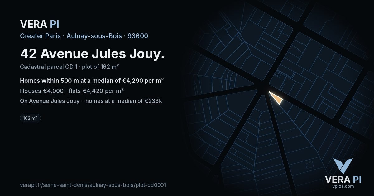 42 Avenue Jules Jouy, Aulnay-sous-Bois at night – the plot lit, the parcels around coloured by the prices near them